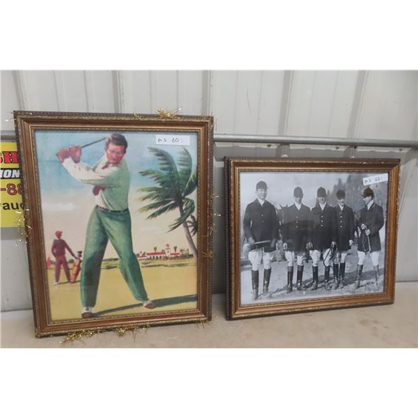 Antique Framed Folk Art Picture and Fox Hunt Needlework 19" x 23"