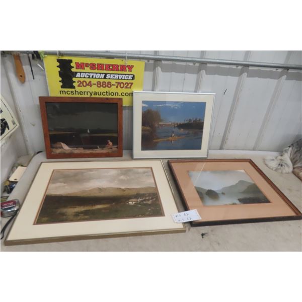 4 Framed Pictures, Largest 18" x 24"