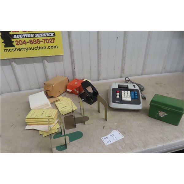 Majestic Adding Machine, Hole Punch, Shielo Tube, Case, and More