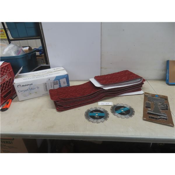 New Gate Kit, 2 Makita 6 1/2" Circular Saw Blades, and Carpet Stair Treads Peel and Stick Style (So