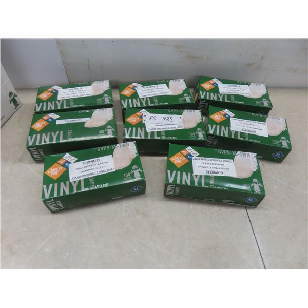 New 8 Boxes Vinyl Gloves, Size XL