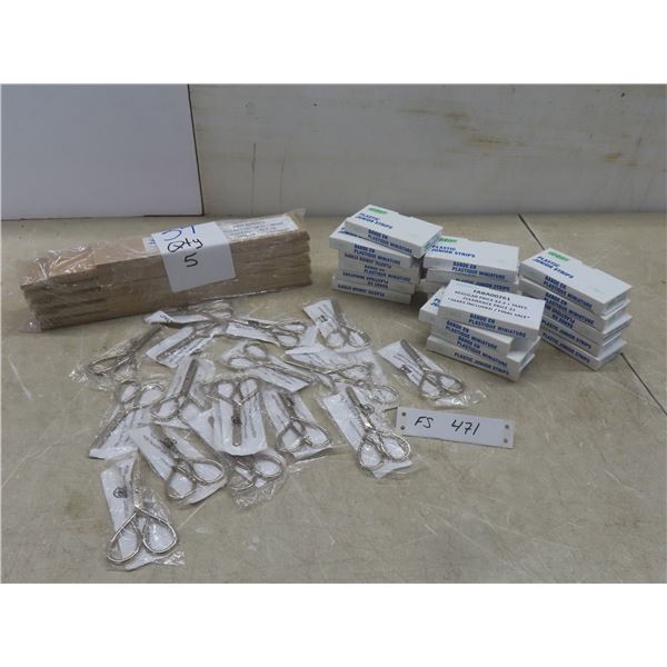 Splint Wood Set (Various Sizes) 10cm Scissors, Bandages