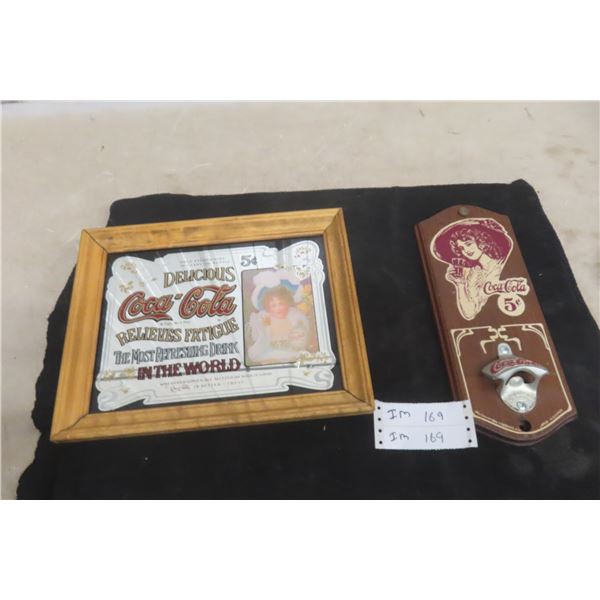 Coca-Cola Bottle Opener (STARR) and Coca-Cola Mirrored Advertisement 14" x 11"