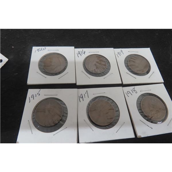 6 Large One Cent Canadian Pennies (1915-1920)