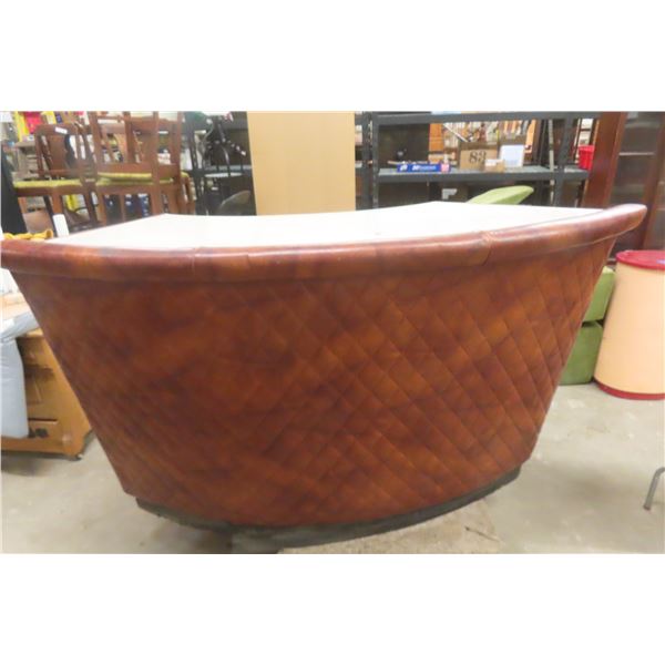 Vintage Upholstered and Arborite Bar with Shelves &  2 Swivel Bar Stools