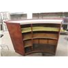 Image 5 : Vintage Upholstered and Arborite Bar with Shelves &  2 Swivel Bar Stools