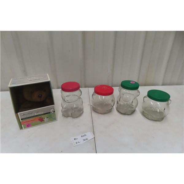 Four Vintage Kraft Bear Jars and New Hot Water Teddy Bear