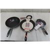 Image 1 : Two New T-FAL Fry Pans (One 11.5", One 8"), One New Egg Fry Pan, and One Gently Used Deep Wok Fry P