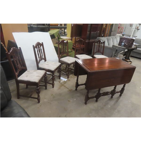 Antique Gate Leg Table and 5 Chairs, 50" x 42" x 29"