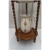 Image 7 : Antique Oak washstand with barley-twist legs, swivel oval mirror, candle arms, two-tier oval shelve