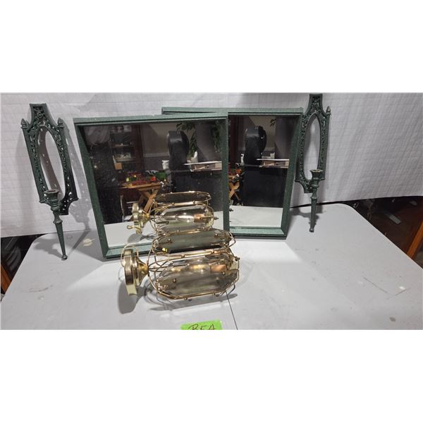 2 x 16" Decorative Wall Mirrors, 2 Candle Holders, and Ceiling Light Fixture