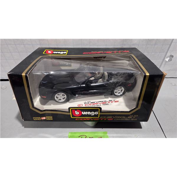 1998 Bburago Corvette Convertible, Black, Die Cast 1/18th Scale