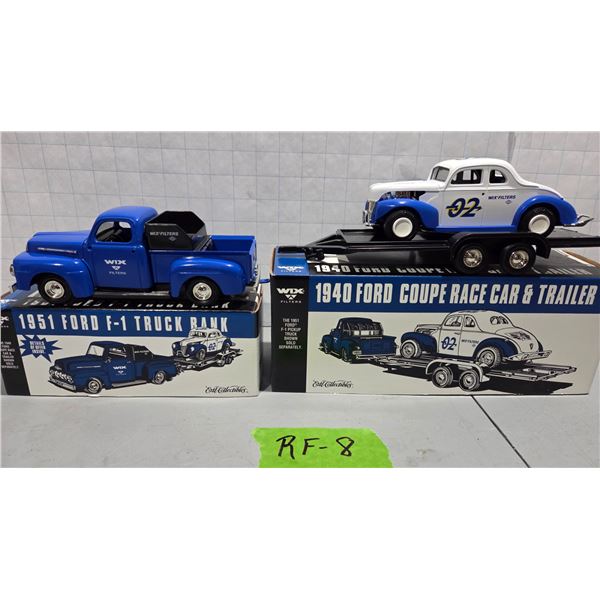 Wix 1951 F-1 Ford Truck Bank, 1940 Ford Coupe, and Trailer, 1/25 Diecast