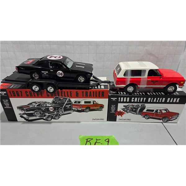 Wix 1969 Chevy Blazer Bank, 1967 Chevelle, and Trailer, 1/25th Diecast