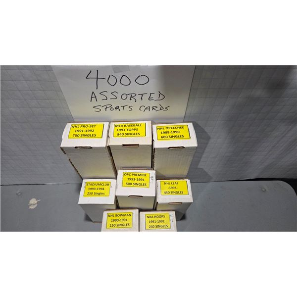 4000 Assorted Sports Cards: NHL, NBA, and MLB Baseball (1989-1994)