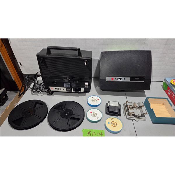GAF 1372Z Super 8 Movie Projector (Works) with Extra Reels, Splicing Kit, and 48" Projection Screen