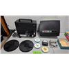 Image 1 : GAF 1372Z Super 8 Movie Projector (Works) with Extra Reels, Splicing Kit, and 48" Projection Screen