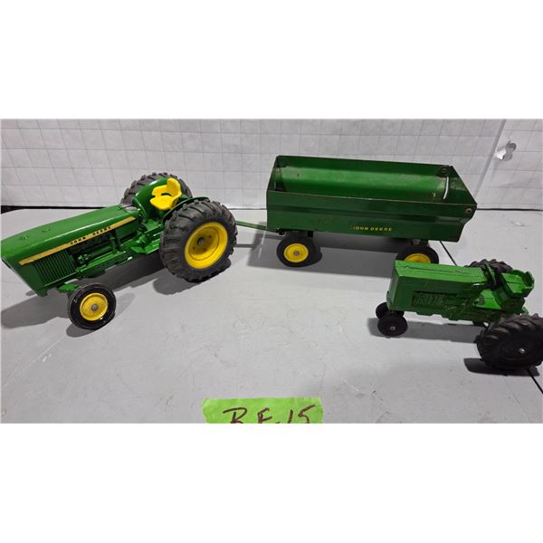 ERTL Diecast John Deere Tractor 1/6th Scale, John Deere Trailer 11" with Hitch, and ERTL Diecast 5"