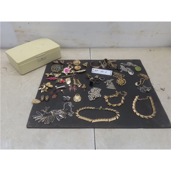Jewellery Box with Fashion Jewellery: Brooches, Rings, Necklaces, and More