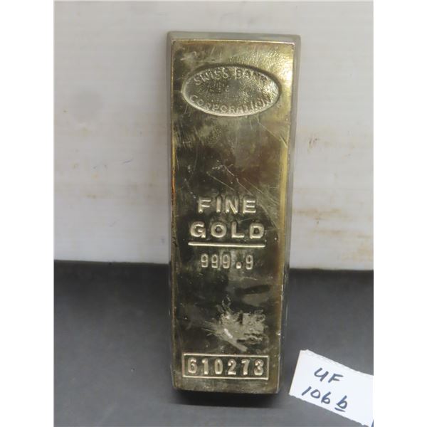Vintage Souvenir Gold Bar Paperweight, 7" x 2.25", Just Over One Pound