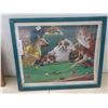 Image 5 : 2 Framed Pictures: Dogs Playing Pool, 17" x 21"