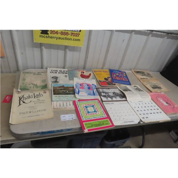Antique Ephemera: Calendars, Army and Navy Song Books (1870-1970), and Manitoba Mennonite History,