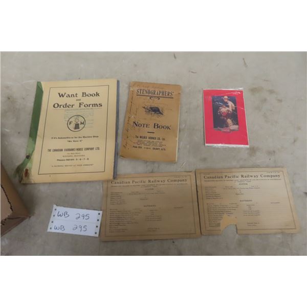 1920s Ephemera: Stenographers Note Book (Beaver Logo on Cover), Canadian Pacific System Cards, Mors