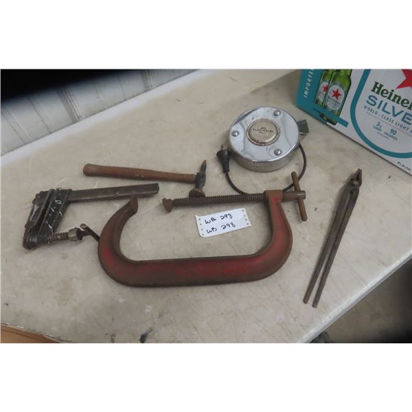 Vintage Tools and Hardware: Autobody Hammer, Blacksmith Gripping Tool, Large 10" Williams Clamp, Co