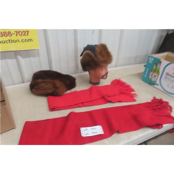 Festival du Voyageur Lot: 2 Métis Sashes and 2 Real Fur Winter Hats