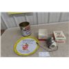 Image 1 : Vintage Tins and Store Products: Rogers Syrup Can, Electric Vibrator, and Risqué Naughty Tray