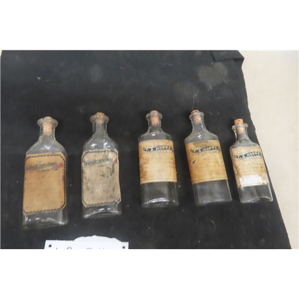5 Rare Antique Druggist Pharmacy Bottles, Late 1800s, from T.A. Hobbs, Sperling, and Sanders Carman