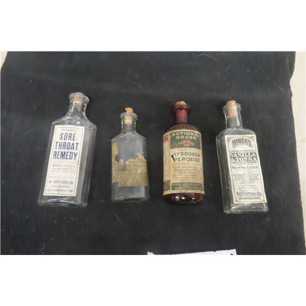 4 Antique Druggist Bottles with Labels