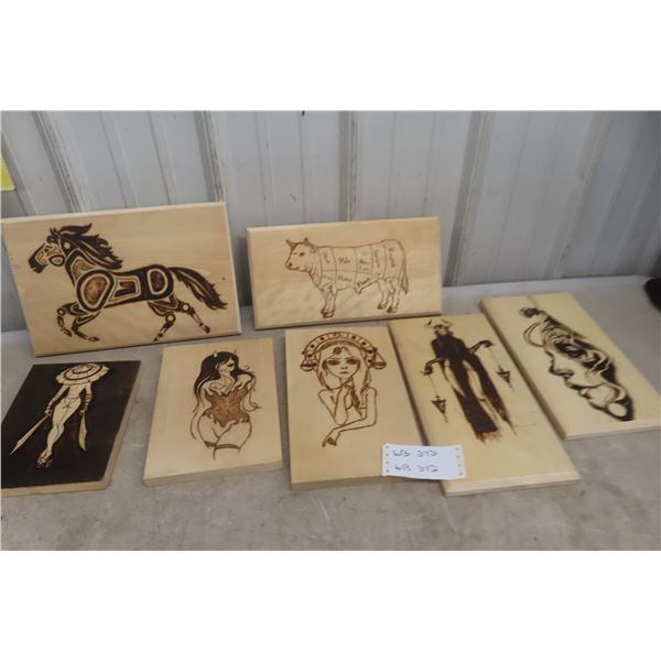 7 Wood Burned and Crafted Risqué Wall Art Hanging Pictures
