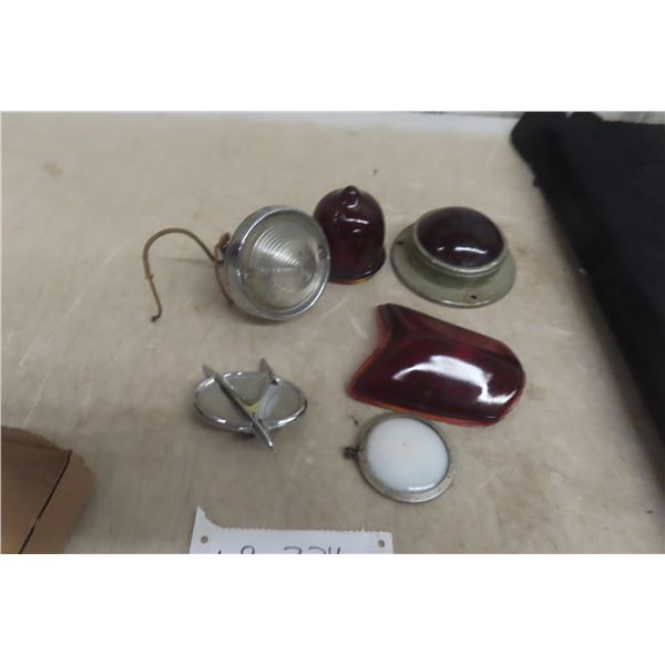 Vintage Car/Truck Parts Lot: 4 Light Glass Lenses, Fender Grille Light, and 1960-61 Studebaker Lark