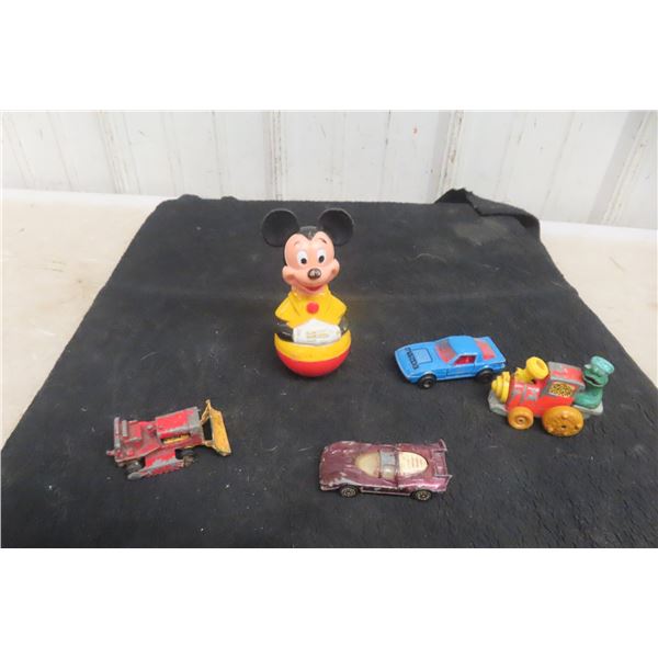 Vintage Walt Disney Mickey Mouse Bobbing Toy, Corgi Juniors Ferrari 512S Die Cast Car, Matchbox No.