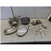 Image 1 : Silver Plated Servingware, Candlestick Holder, Flatware, Tray, and More