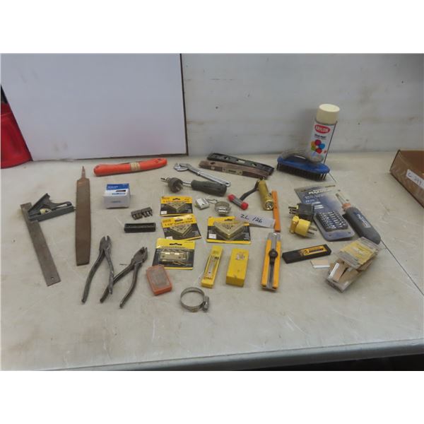 Hand Tools: File, Square, Levels, New Corner Irons, Hinges, Driver Bits, Razor Blades, and More