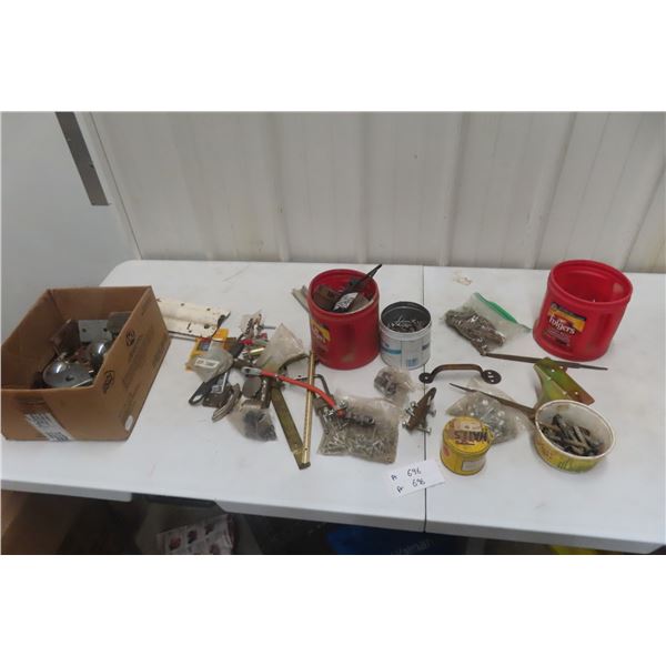 Hardware Lot: Lag Bolts, Screws, Nails, Handle, Support Brackets, and More
