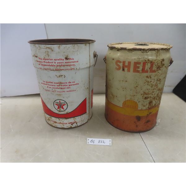 2x Vintage 5-Gallon Cans: Texaco, Shell