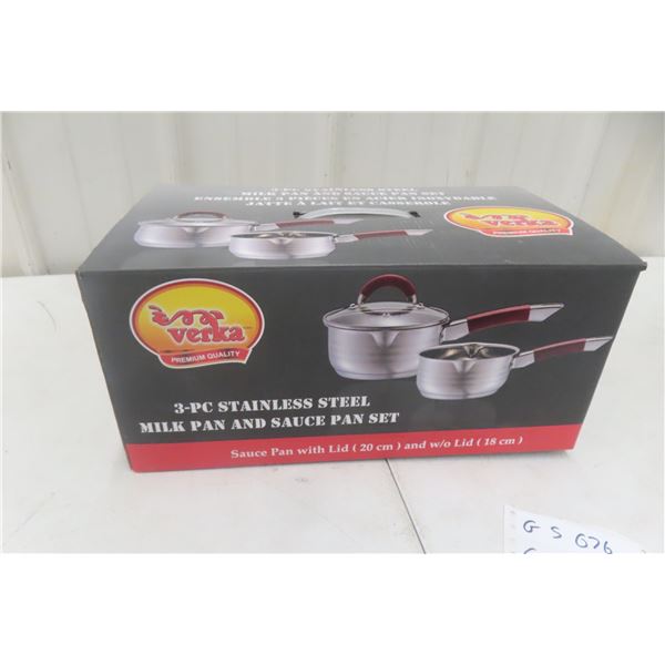 3-Piece Stainless Steel Milk Pot + Sauce Set - New