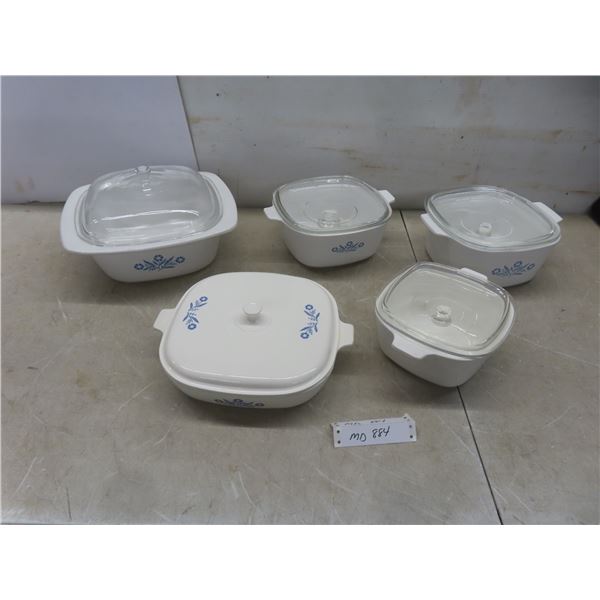 5 CorningWare Casserole Dishes w/Lids – Chip On Handle Knob on Lid