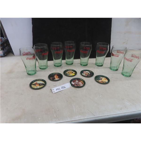 8 Coca-Cola Glasses + 6 Coasters