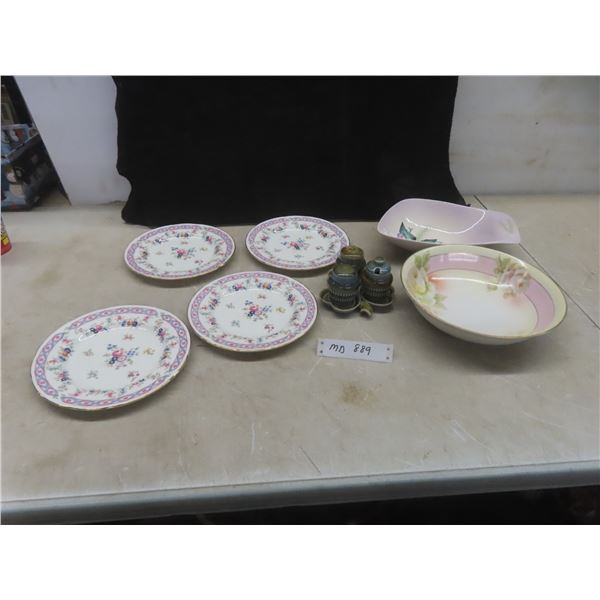 4 Paragon China Side Plates; Hand-Painted Carlton Ware Bowl; Royal Rudolstadt Bowl; Irish-Made S&P