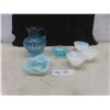 Image 1 : Fenton 3-Piece Blue Opalescent Hobnail Pitcher & 2 Candy Dishes; 3 MacBeth-Evans Sherbet Bowls