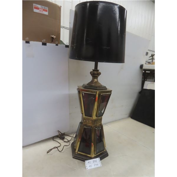 Antique Double-Decker Table Lamp, 37" High, w/Beveled Glass