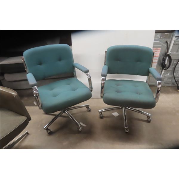 2 Retro Rolling Swivel Office Chairs, Chrome Frame
