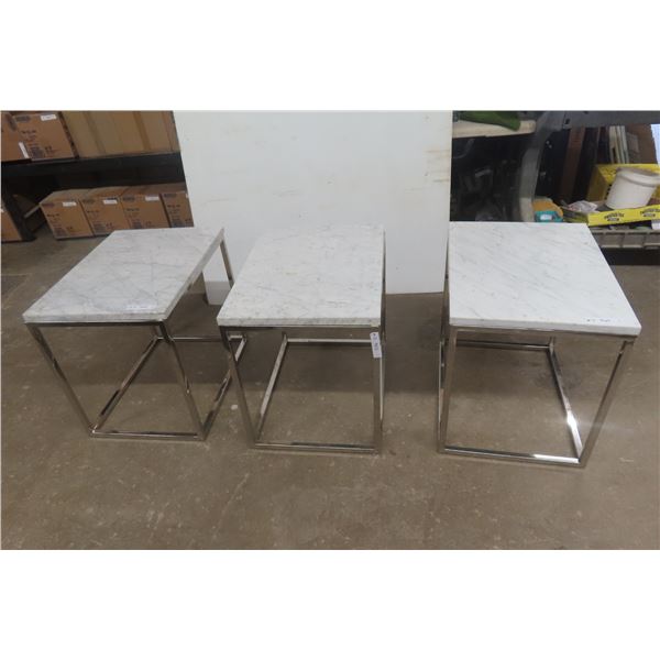 Set of 3 Marble-Top Stands, 22" x 18" x 24"