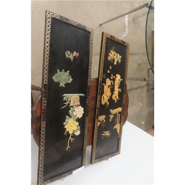 2 Chinese Black Lacquer & Inlay Mother-of-Pearl, 12" x 36" each