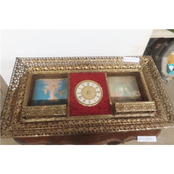 Fancy Brass-Framed Religious Picture / Clock