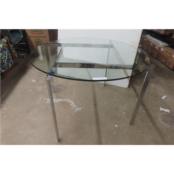 Modern Glass-Top Chrome-Legged Funky Table